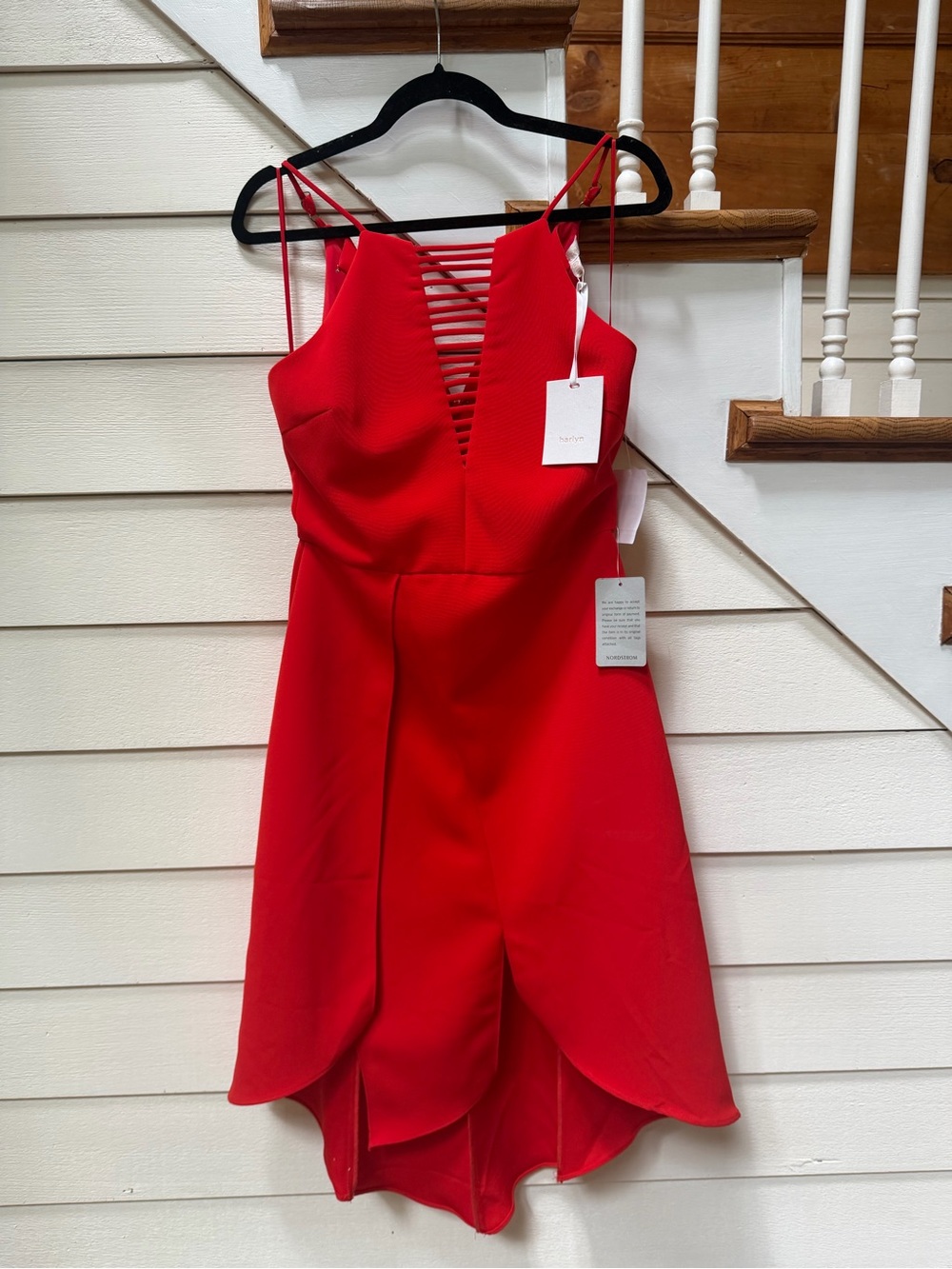 Red Strappy V-Neck Women's Dress